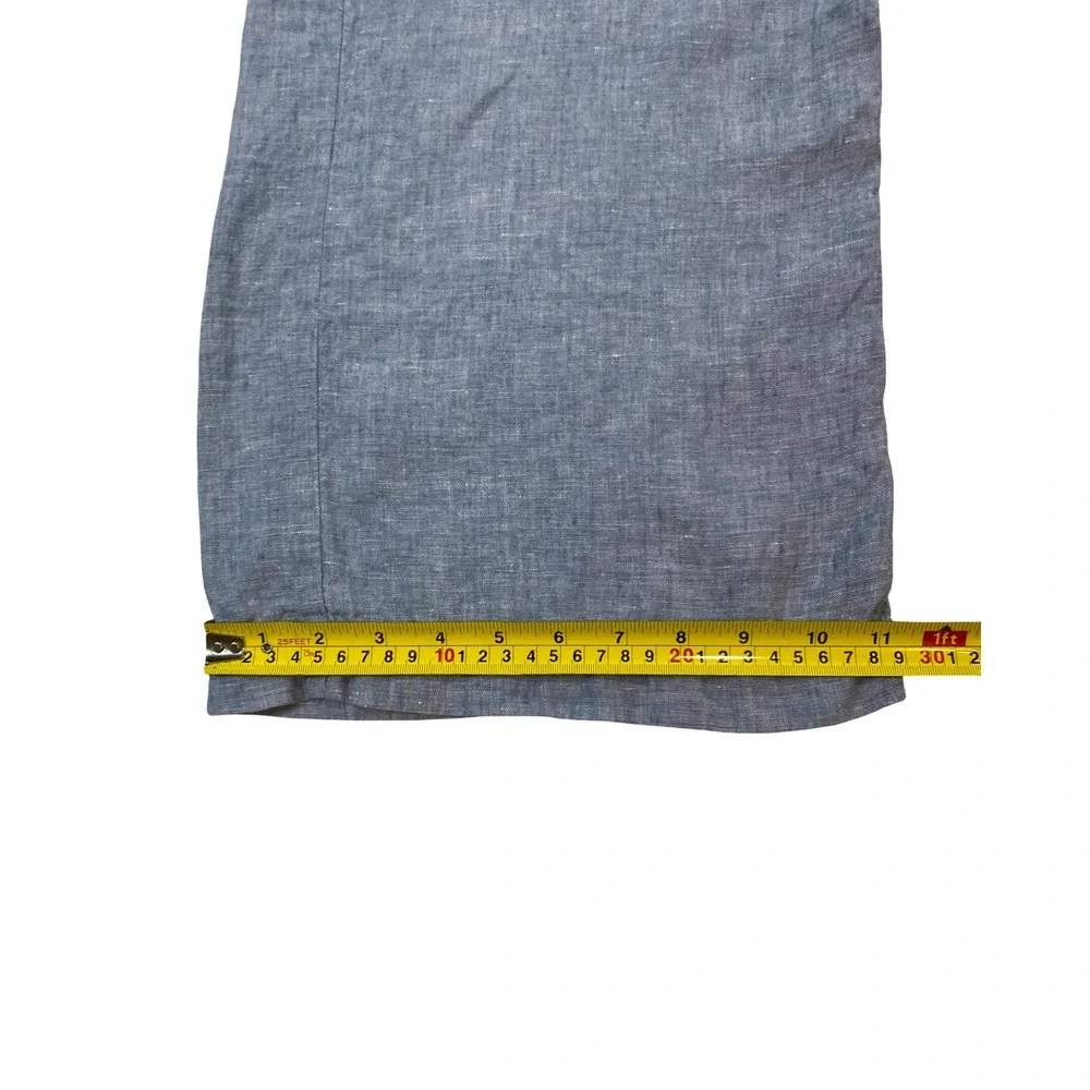Athleta Cabo 100% Linen Wide Leg Pants Blue Chambray Drawstring 12T Tall Comfy - Picture 11 of 11